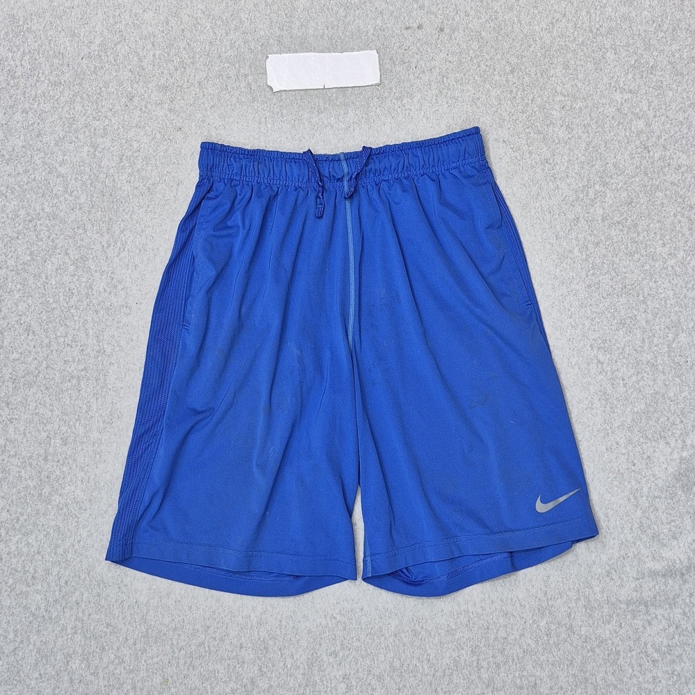 Nike Men Activewear Shorts M Blue Athletic Shorts Dri-Fit Logo 10" READ